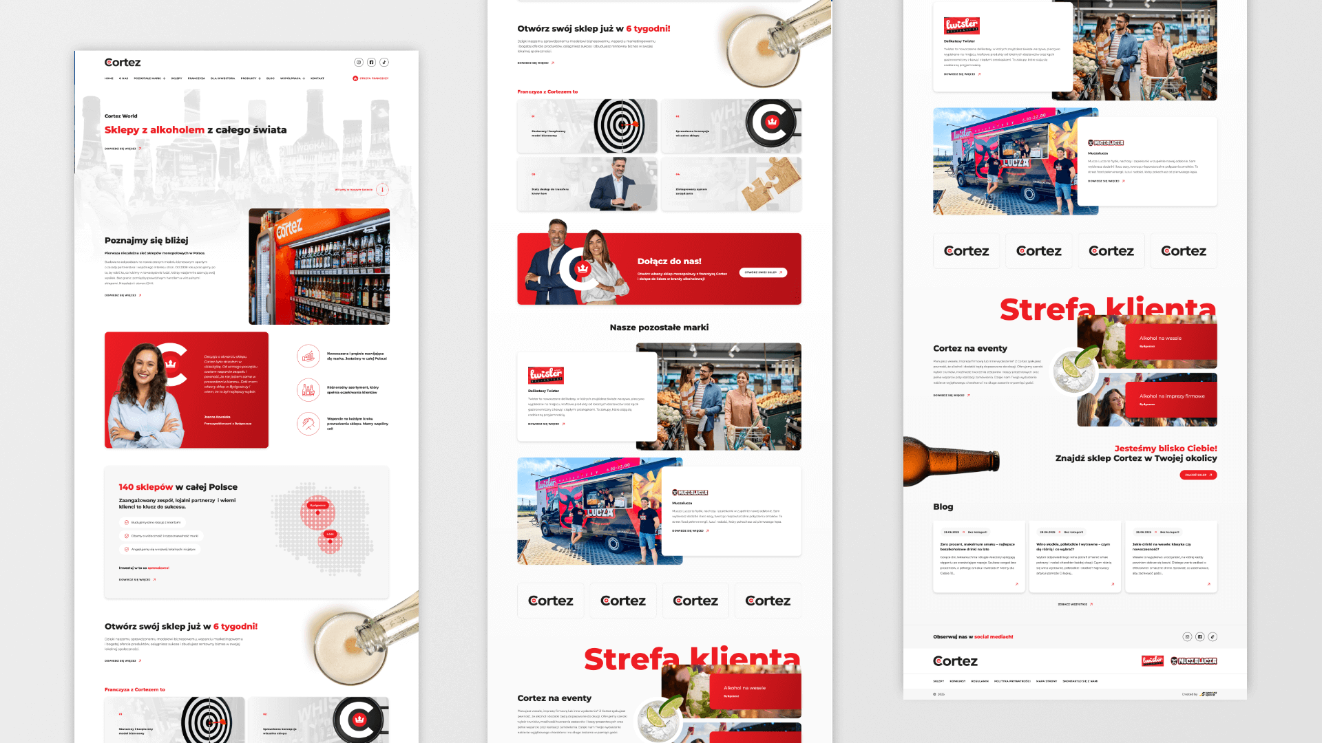 Zrzut ekranu projektu strony internetowej sieci sklepów z alkoholem Cortez.