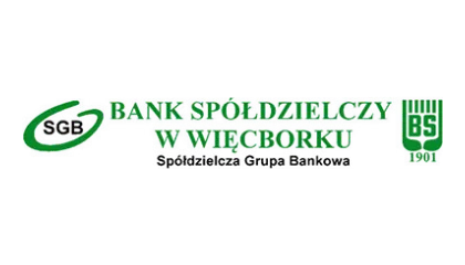 Logo Banku Spółdzielczego w Więcborku z nazwą i emblematu SGB.