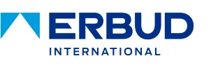 Logo firmy ERBUD INTERNATIONAL na białym tle.
