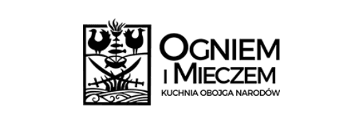 Logo restauracji „Ogniem i Mieczem” z napisem „Kuchnia Obojga Narodów”.