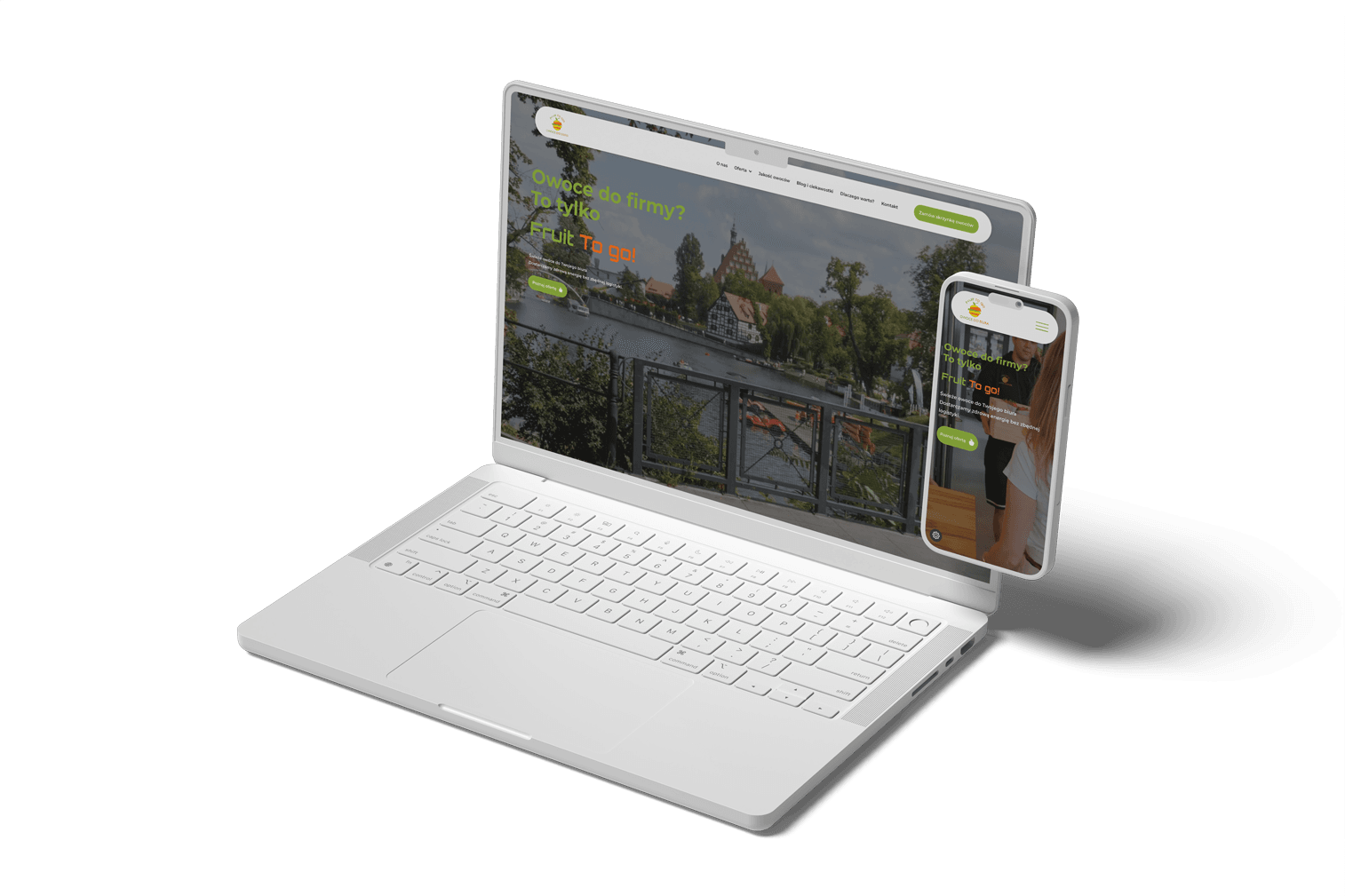 Laptop i smartfon z wyświetloną stroną internetową owoców firmy.