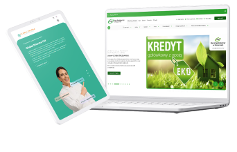 Laptop i tablet z wyświetlonymi stronami o kredycie ekologicznym i zielonej ofercie.